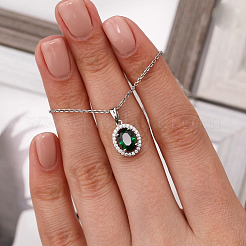 Collares colgantes ovalados de vidrio de plata esterlina para mujer&nbsp;PM6315-1