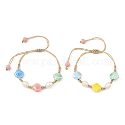 Braccialetti intrecciati di perline di porcellana smaltata e perle naturali coltivate d'acqua dolce.&nbsp;BJEW-JB14202-01