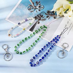 3 Stück 3 Stil Glasperlen & Bunte Malerei & Glasperlen Handygurte&nbsp;KEYC-OC0001-19