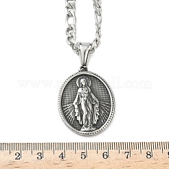 Collar de cadena fígaro ovalada de acero inoxidable 201 con colgante de la Virgen María.&nbsp;NJEW-C104-03