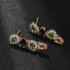 Pendientes de circonita cúbica de colores con micro pavé de latón para mujer&nbsp;EJEW-F418-10G