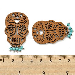 Lasergeschnittene Anhänger aus Pappelholz mit Totenkopfanhängern und gefärbtem synthetischem Türkis&nbsp;FIND-G073-05