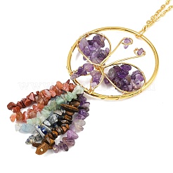Pendentifs décoratifs en laiton et améthyste naturelle en forme de papillon&nbsp;HJEW-Z007-04G-06