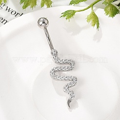 Anneaux de nombril incurvés en alliage de strass en forme de serpent&nbsp;AJEW-R007-03P-04