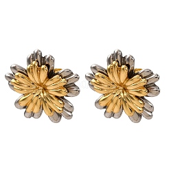 Pendientes de botón con forma de flor de dos tonos de acero inoxidable 304&nbsp;EJEW-L304-10GP