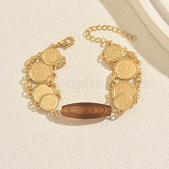 Braccialetti vintage da donna con catena a maglie in ottone con ciondoli in agata color caffè naturale tinta&nbsp;XX5921