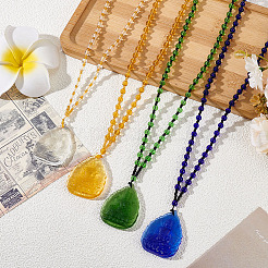4 collier pendentif Guanyin en verre gaufré pour homme&nbsp;HJEW-ME0001-04