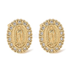 Boucles d'oreilles à tige ovales en laiton avec micro pavé de zircons cubiques transparents de la Vierge Marie&nbsp;EJEW-D305-10G