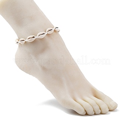 Bracelet de cheville en perles tressées en coquillage naturel avec perles turquoise synthétiques&nbsp;AJEW-AN00561-03