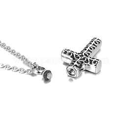 Colliers avec pendentif en forme de croix en acier inoxydable pour cendres&nbsp;PW-WG49B9E-01