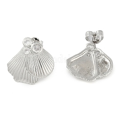 Boucles d'oreilles en forme de coquille en laiton pavé de zircone cubique transparente pour femmes&nbsp;EJEW-Z059-07P