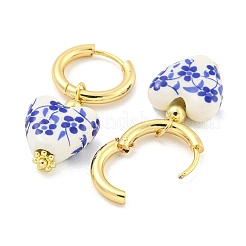 Pendientes de aro de corazón de porcelana azul y blanca hechos a mano&nbsp;EJEW-A042-01