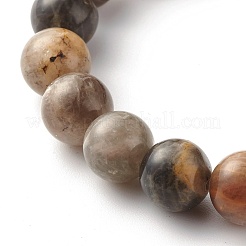 10 mm natürliches schwarzes Sonnenstein-Stretcharmband mit runden Perlen für Männer und Frauen&nbsp;BJEW-JB07299-02