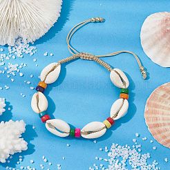 Armband aus geflochtenen Perlen aus Naturmuschel und Ahornholz&nbsp;BJEW-TA00393
