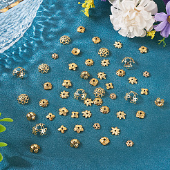 54 pièce de capuchons de perles en laiton de 9 styles&nbsp;KK-TA0003-43