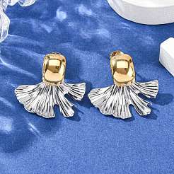 Pendientes de botón de acero inoxidable 304 de dos tonos para mujer&nbsp;EJEW-A136-01C-GP