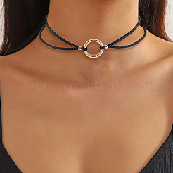 Collane girocollo in finta pelle scamosciata nera con maglie ad anello in lega&nbsp;NJEW-WH20002-11E