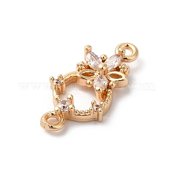 Messing Pavé klare Zirkonia Blume Ring Verbinder Verbinder Charms&nbsp;KK-C062-044G-01