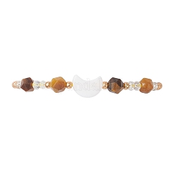 Braccialetti con ciondolo a forma di luna in occhio di tigre naturale e conchiglia d'acqua dolce&nbsp;BJEW-MZ00303-02