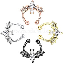 Anneaux de nez à clipser en acier inoxydable 316L avec zircone cubique transparente en forme de chauve-souris d'Halloween&nbsp;WG4B0C3-04