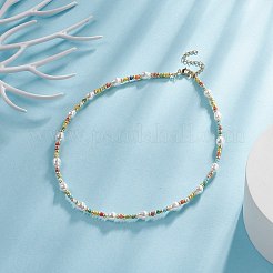 Halskette aus Acrylimitationsperlen und Glasperlen für Damen&nbsp;NJEW-JN04277