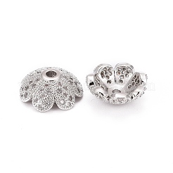 Tappi di perline in zirconia cubica con micro-pavé in ottone a fiore multi-petalo ecologico&nbsp;ZIRC-M098-02P-FF