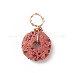 Natürliche Lavagesteinsperlen mit Kupferdraht umwickelte Charms&nbsp;PALLOY-JF01975
