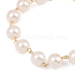 Pulseras de eslabones con cuentas redondas de perlas de vidrio para mujer&nbsp;BJEW-JB12051-03