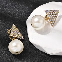 Orecchini a cerchio in ottone triangolare con micro pavé di zirconi cubici trasparenti&nbsp;EJEW-H180-01C-G