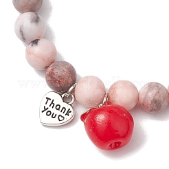 Fête des enseignants merci bracelets extensibles ronds en jaspe zèbre naturel de 8 mm&nbsp;BJEW-JB10432-02