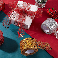 3 Rolle 3 Farben Glitzer-Pailletten-Deko-Netzbänder&nbsp;ORIB-GF0001-05