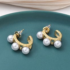 Pendientes de botón en forma de C de acero inoxidable 304 con imitación de perla ABS&nbsp;EJEW-K268-71G