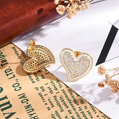 Orecchini a bottone da donna in ottone placcato a cremagliera con micro pavé di zirconi cubici trasparenti&nbsp;EJEW-C125-32G