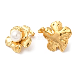 Aretes de flores con cuentas de perlas de plástico&nbsp;EJEW-K244-21G
