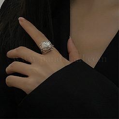 Quadratische rhodinierte 925 Sterling Silber mit natürlichen barocken Süßwasserperlen-Fingerringen für Damen&nbsp;FS-WGEDC89-01