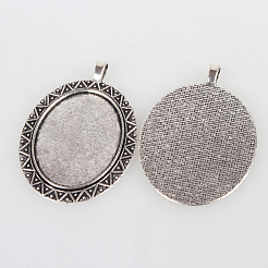 Grands supports d'époque alliage pendentif cabochon de lunette de style tibétain&nbsp;X-TIBEP-O006-09AS