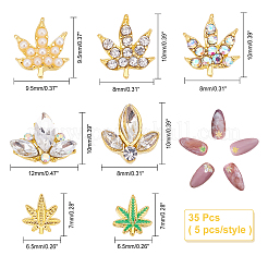 7-Style Custom Ahornblatt Legierung Strass Nail Art Nieten Cabochons&nbsp;MRMJ-WH0072-74