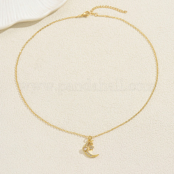 Colliers pendentifs lune et étoile en laiton pavé de zirconiums cubiques transparents pour femmes&nbsp;HB1903