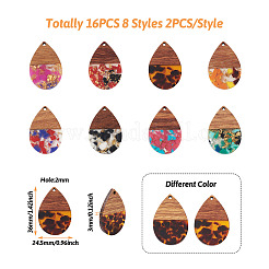 16 pièces 8 styles pendentifs en résine transparente et bois de noyer&nbsp;RESI-BT0001-30