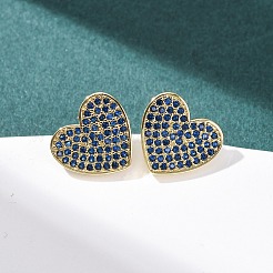 Micro cuore ottone spianare orecchini zirconi&nbsp;EJEW-H178-01G-02