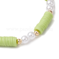 Perles en argile polymère faites à la main avec des perles d'imitation en plastique ABS et des perles d'espacement en laiton et des bracelets en fil de cristal élastique coréen&nbsp;BJEW-JB11780-02