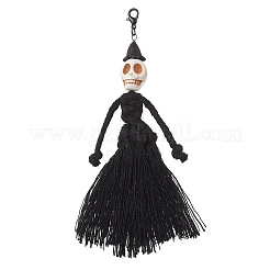 Halloween-Quaste aus Baumwollfäden und synthetischer türkisfarbener Totenkopf-Anhänger&nbsp;HJEW-JM03757-01