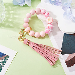 Porte-clés avec bracelet en perles de silicone&nbsp;HJEW-TAC0136