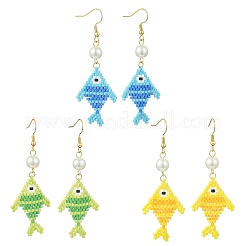 Boucles d'oreilles pendantes en acier inoxydable 304 avec perles de verre cylindriques&nbsp;EJEW-MZ00815
