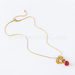 3 collar con colgante redondo rojo y nudo francés de acero inoxidable para mujer.&nbsp;OY1105