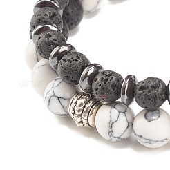 2 pièces 2 bracelets extensibles en perles de pierres précieuses mélangées avec aile en alliage&nbsp;BJEW-JB07882