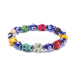 Lampwork mauvais œil et bracelets extensibles en perles de crâne synthétiques teints en turquoise (teints)&nbsp;BJEW-JB08922