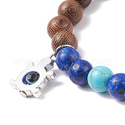 Bracelet extensible en perles rondes en bois de wengé naturel & lapis-lazuli & turquoise synthétique&nbsp;BJEW-JB08206