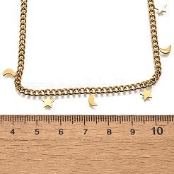 Halsketten aus gedrehter Kette aus 304 Edelstahl mit Quaste mit Mond- und Sternanhänger&nbsp;NJEW-R023-05G