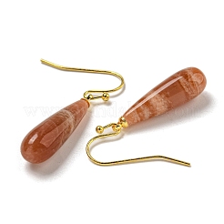 Orecchino pendente con pietra solare naturale con placcatura ionica (ip).&nbsp;EJEW-C084-01G-07